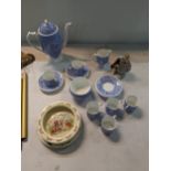 Collectable ceramics to include Shelley coffee set with leaves on a blue ground, a Royal Dolton