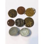 Coins to include a replica of a ancient Greek Athens Tetradrachm, replica shield Guinea and others