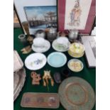 Mixed Orientals to include a Chinese pewter teapot, a small Cloisonne vase and a framed