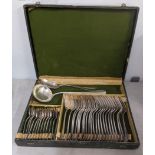 A French silver plated English pattern canteen of cutlery comprising twelve table forks, twelve