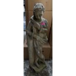 A weathered composition garden statue of a classical maiden, robed, 93cmHigh. Location:G