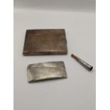An early 20th century silver visiting card case with engine turned decoration, hallmarked Birmingham
