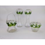 Four Victorian Brides Bank glass vases with fluted ornament, largest 26cm high Location: