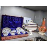 A cased Dresden part tea set A/F, together with a Royal Worcester Vitreous treen A/F and a Royal