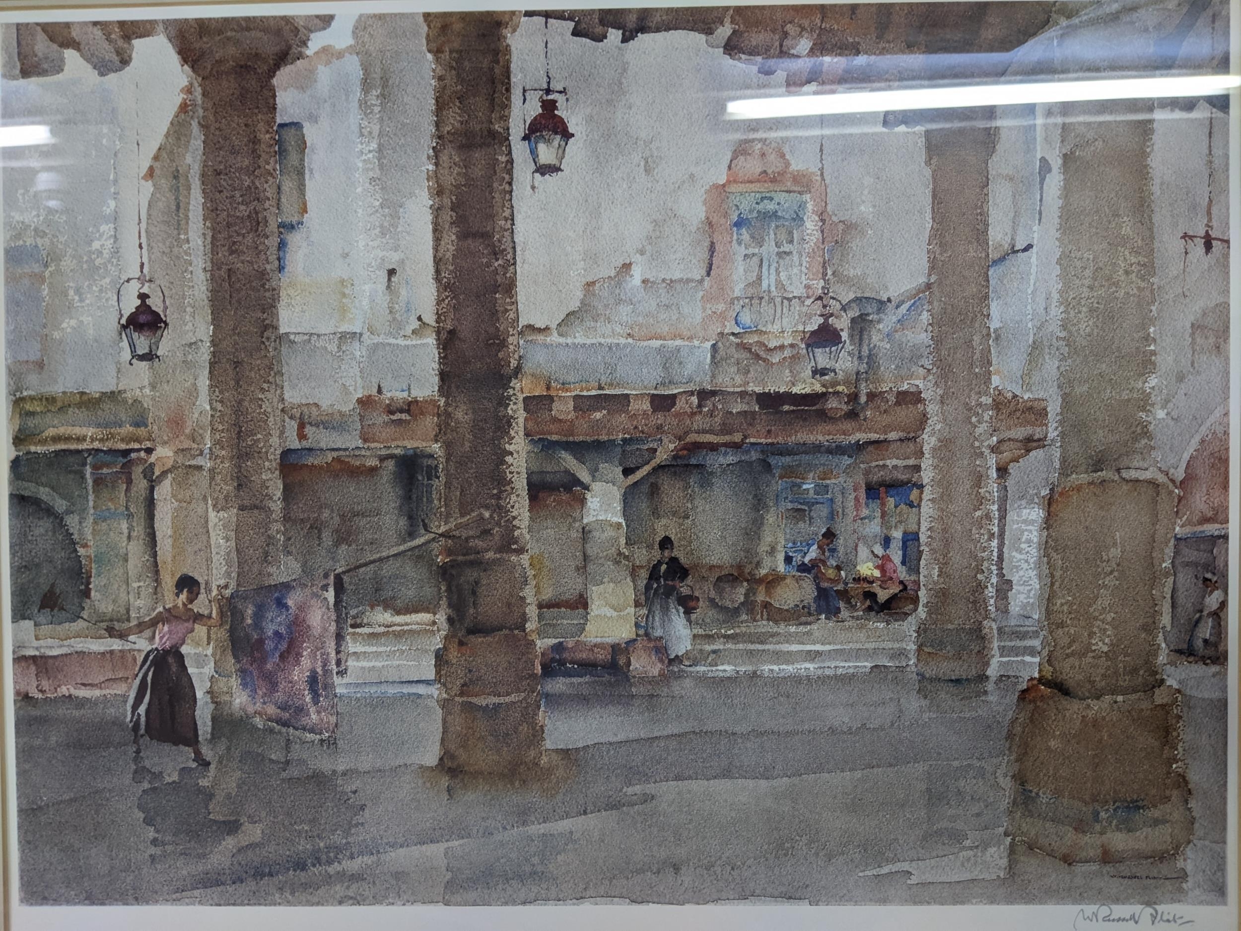 Two collotype William Russell Flint prints - Market Hall Cordes, signed in pencil to lower margin, - Image 2 of 5