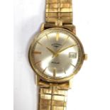 A Rotary manual winding gents 9ct gold wristwatch, having a silvered dial with centre seconds and