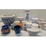 Ceramics to include a Chinese bowl, a jardinière on stand, Denby vases, Royal Winton and others