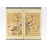 A pair of Chinese watercolour on silk scroll paintings, depicting prunus branches and spider-web,