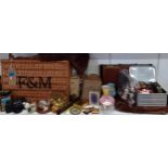 A small Fortnum & Mason's hamper basket and mixed collectables to include playing cards, 2 vintage