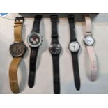 A group of five quartz wristwatches to include a Rotary Aquaspeed Chronospeed watch, two Swatch