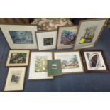 A group of mostly framed and glazed pictures and prints to include an oil on canvas signed to top