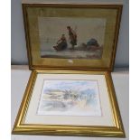 A Victorian watercolour depicting fisher ladies with boats to the background together with a