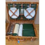 A W A Goold wicker picnic hamper, fitted interior with cutlery, Thermos flask and other