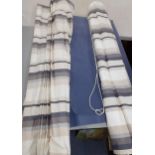Two John Lewis striped fabric Roman blinds and a blue fabric table cloth, blind measurements 1 x