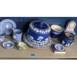 A selection of Victorian and later Wedgwood and Adams Jasper ware to include an unmarked cheese dome