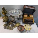 A mixed lot to include a punch bowl, typewriter and mixed brassware Location: