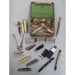 Collectables to include a silver propelling pencil, penknives, a silver teaspoon, a silver cased