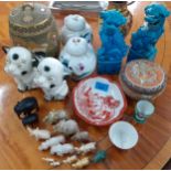 A quantity of Oriental ceramics and ornaments to include a pair of blue Dogs of Foo A/F, together
