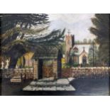 Pictures to include A C Baldwin - a 19th century oil painting in the naive style of a church and