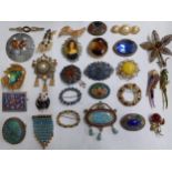 A quantity of vintage paste brooches to include a micro-mosaic example, Sphinx, Hollywood and