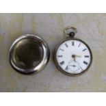 A Waltham key-wound silver cased green faced pocket watch with outside movement marked pab pinion,
