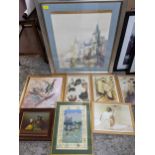 A selection of mainly framed and glazed pictures to include an Indian gouache, watercolour of a