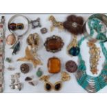 Vintage costume jewellery to include a pair of 9ct gold pierced earrings with central turquoise