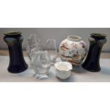 A mixed lot to include a pair of Royal Doulton vases, Kosta crystal vase and other items Location: