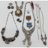 Mixed early to mid 20th century costume jewellery to include a Pinchbeck style cameo, silver tone