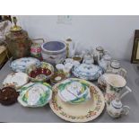 A mixed lot to include 20th century Japanese teapots, a Maling Peony Rose pattern bowl, blue and