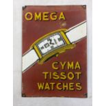 A late 20th century 'Omega, Cyma, Tissot Watches' enamel advertising sign Location: