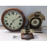 An early 20th century dial clock with a painted dial, an American mantel clock and letter scales