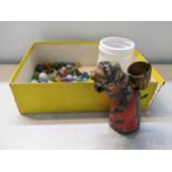 A DRGM clockwork toy of an old lady together with mixed marbles Location: