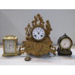 A Japy Freres gilt metal clock, a Hamilton carriage clock and a Cyma alarm clock Location: