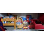 A selection of vintage toys to include Playmobil, K'Nex, model diecast vehicles, two dolls, one in a