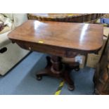 A 19th century mahogany tea table with a fold-over top on a quadruped base, 74cm x 92cm w Location: