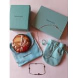 Tiffany-A silver plated compact mirror with branded turquoise dust bag and box together with another