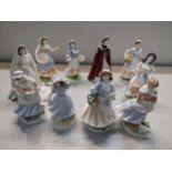 Ten Royal Worcester porcelain lady figures to include 'The Milkmaid', 'Fruit Picking' and others