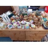 Collectables to include resin models of teddies, collectors plates, a pair of Minton Marlow candle