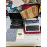 A 20th century underwood typewriter including a manual, along with an Erika typewriter and The New