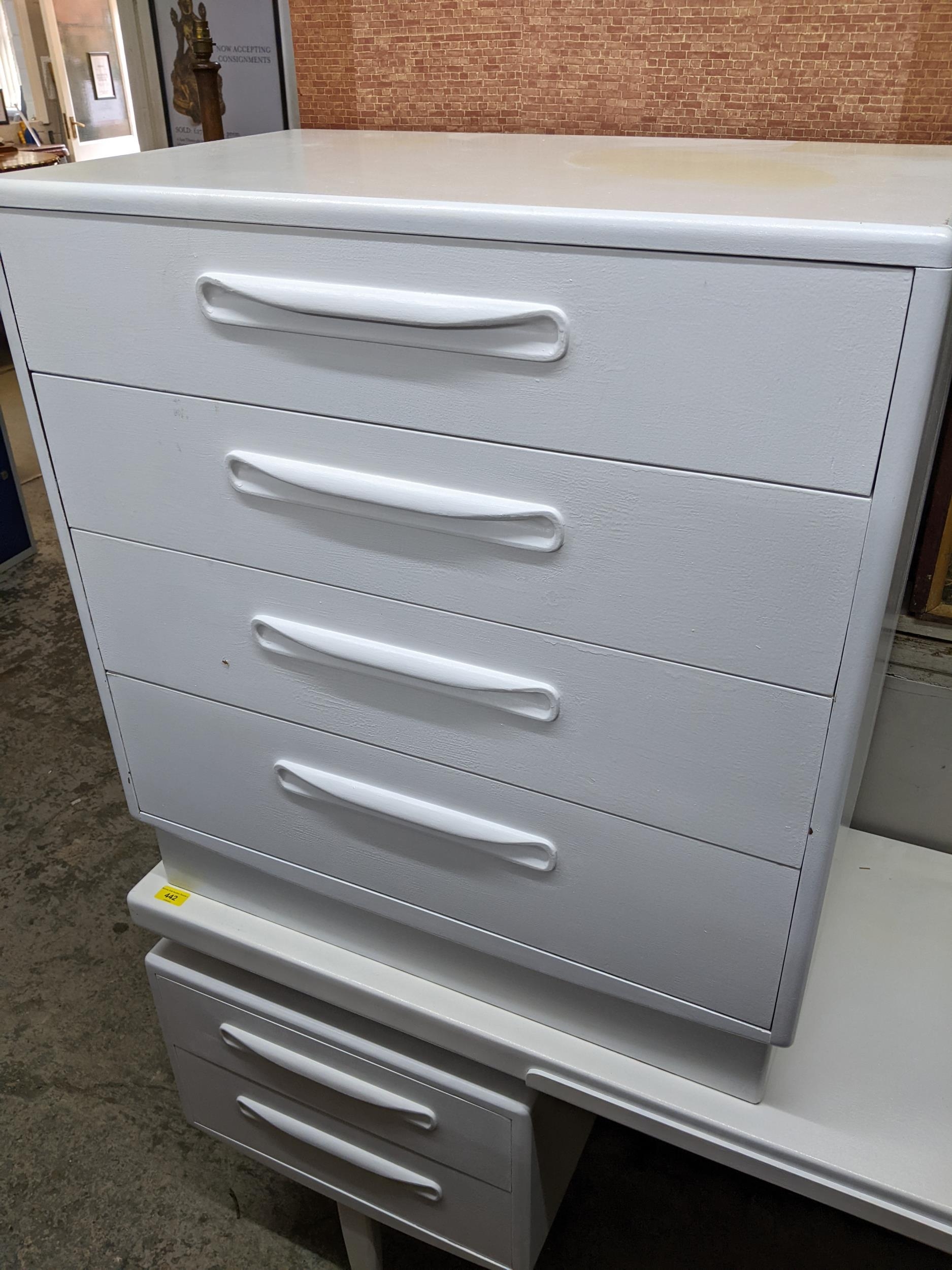 A white painted G-Plan teak dressing table with four drawers 70cm x 152cm x 45.5cm, and a matching - Image 2 of 3