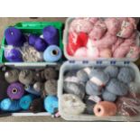 A large quantity of wool to include knitting machine wool and partial knitting projects, all