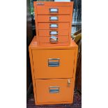 A Bisley table top, five drawer filing cabinet, 32.5 x 28, together with a two drawer filing