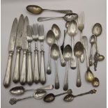 Mixed silver cutlery to include teaspoons, coffee bean spoons and others, weight excluding forks and