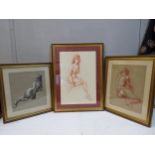 Manner of Francine Van Hove, three original female nude drawing, two sanguines, largest 53cm x