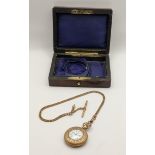 A late Victorian gold plated ladies Waltham fob watch on a gold plated T-bar chain Location: