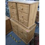 Pine furniture to include a chest of drawers, a pair of bedside chests and a filing cabinet,