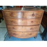 A 19th century mahogany bow fronted chest of two short and three long drawers, Location: