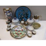Oriental items to include a Noritake vase, a pair of lidded vases, a cloisonné plated and other