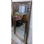 A large modern silver coloured rectangular shaped wall mirror, inset with bevelled glass, 175h x